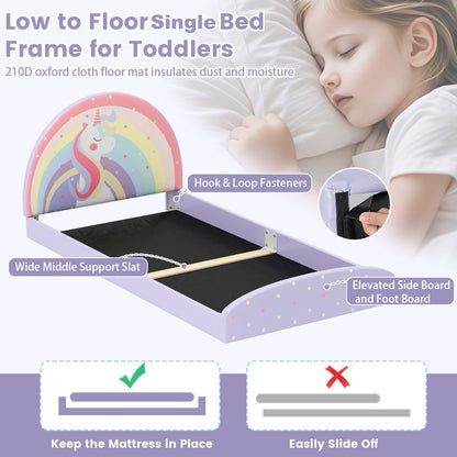Low Floor Twin Bed Frame Purple Rainbow Unicorn Stars | 3+ Kids