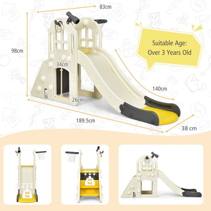 Playground slide set features basketball hoop, promoting active play and multiple activities for children