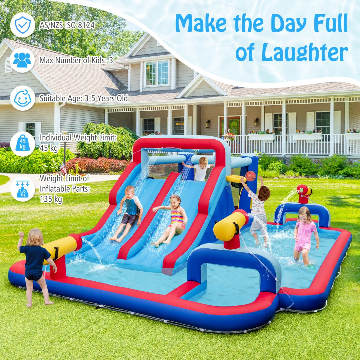 Sub 5 Box Water Inflatables 5-in-1 Inflatable Water Park with Slides, Pool & Blower – Kids Mega Mart