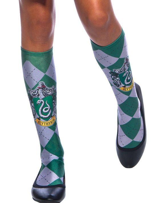 Slytherin knee-high socks for kids, size 6 to 11, perfect for Harry Potter fans.