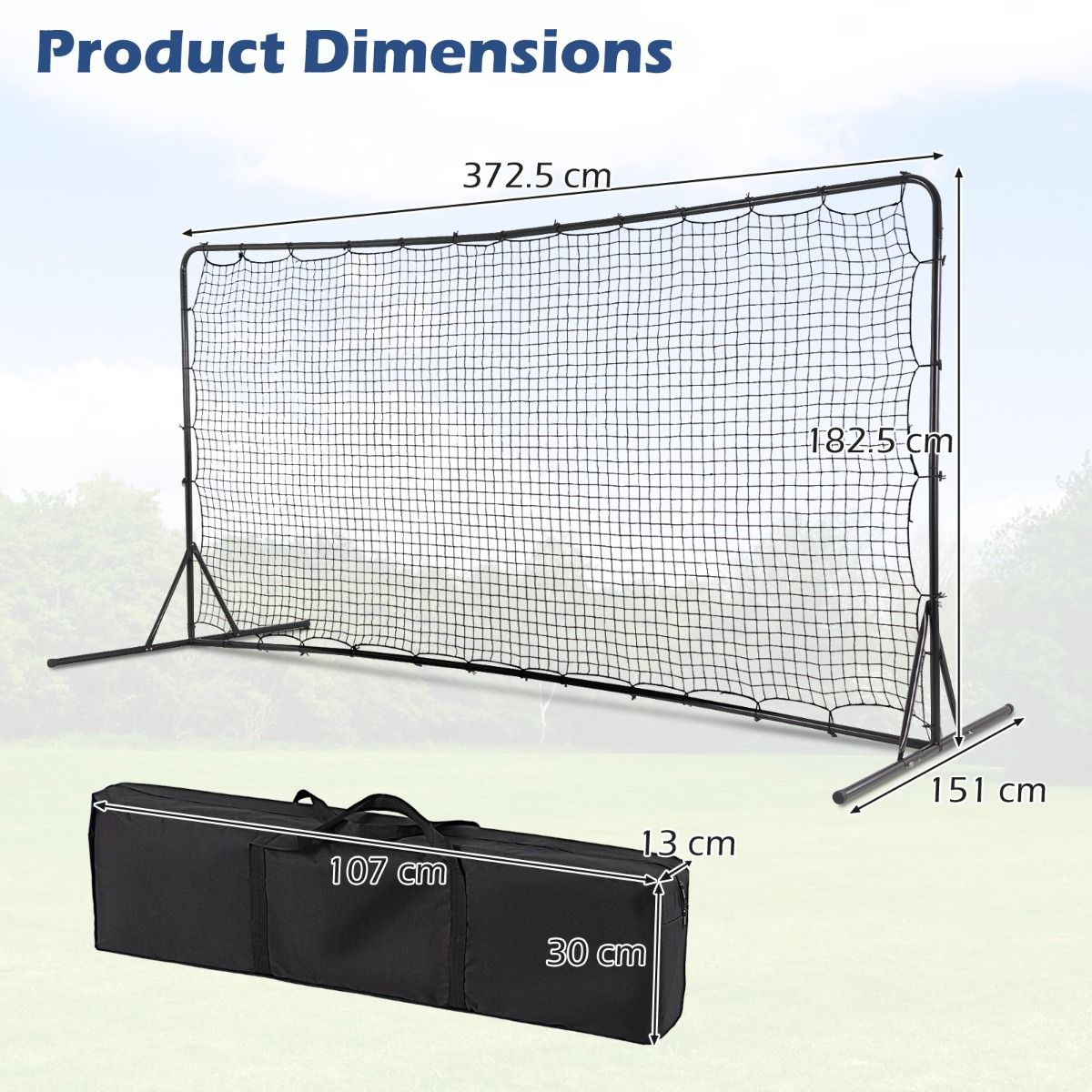Soccer Rebounder Net | 375cm Wide Black Mesh for Skill Training