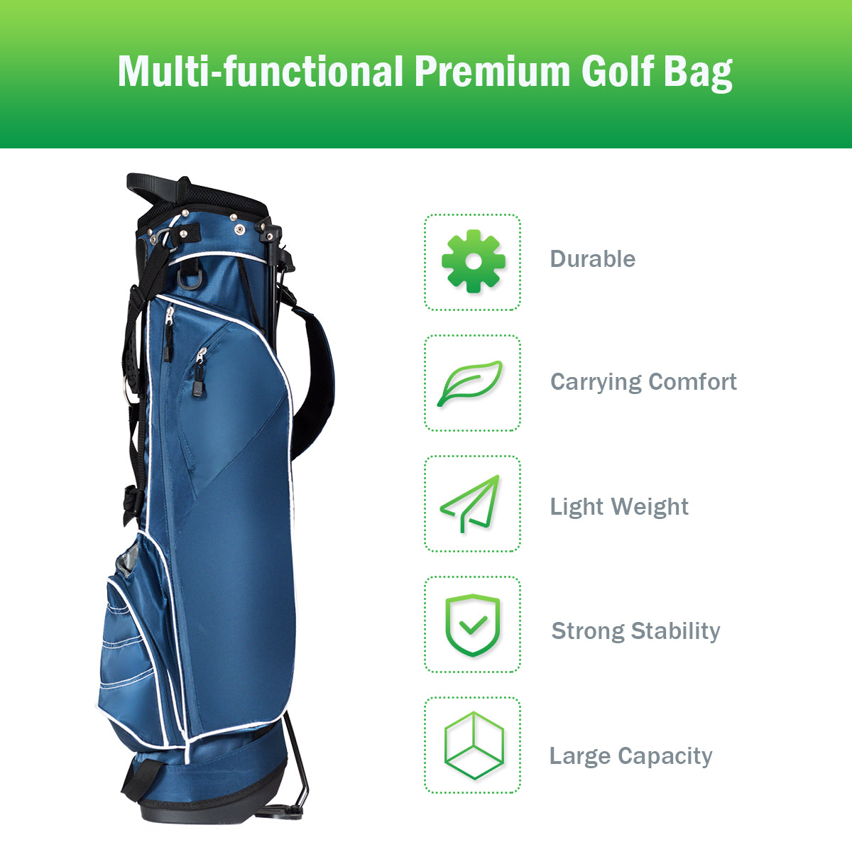 Ultra Lightweight 3.5lb Golf Bag 4 Way Dividers Blue Stand Bag