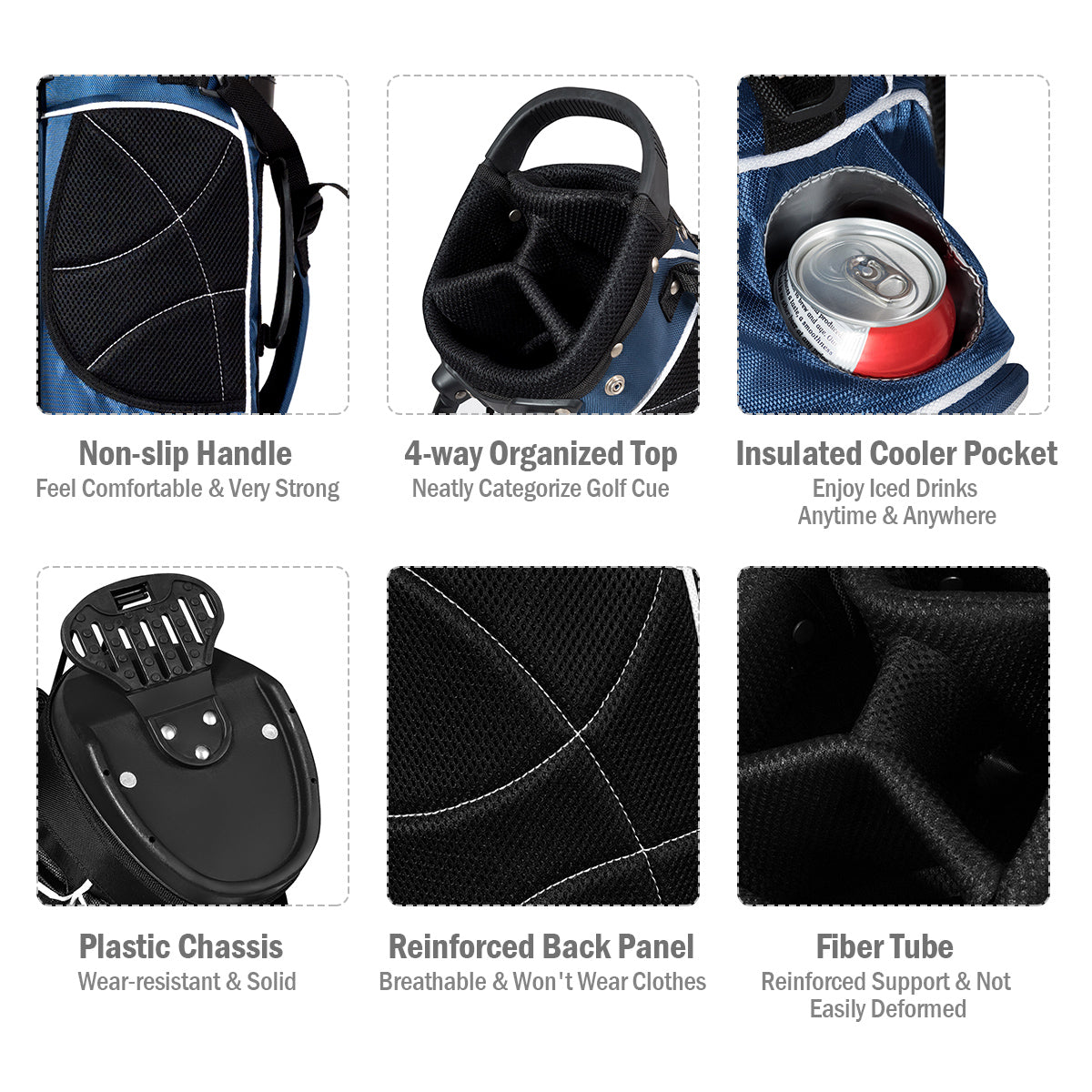 Ultra Lightweight 3.5lb Golf Bag 4 Way Dividers Blue Stand Bag