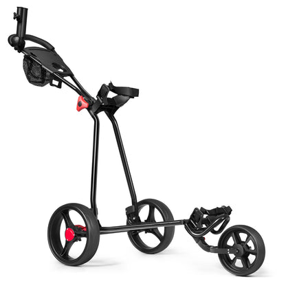 Black Folding Golf Push Cart | 3 Wheel Adjustable Handle