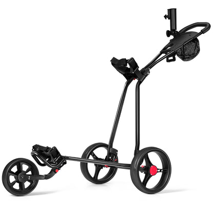Black Folding Golf Push Cart | 3 Wheel Adjustable Handle