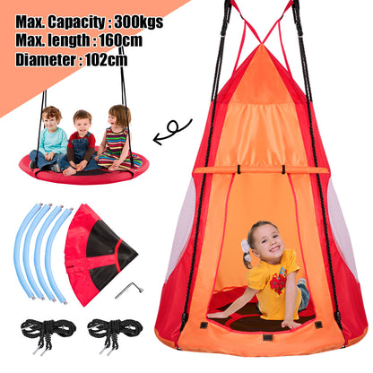 2 In 1 Tree Tent Swing Set | Green Adjustable Hanging Ropes