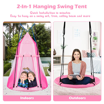 2 In 1 Tree Tent Swing Set | Green Adjustable Hanging Ropes