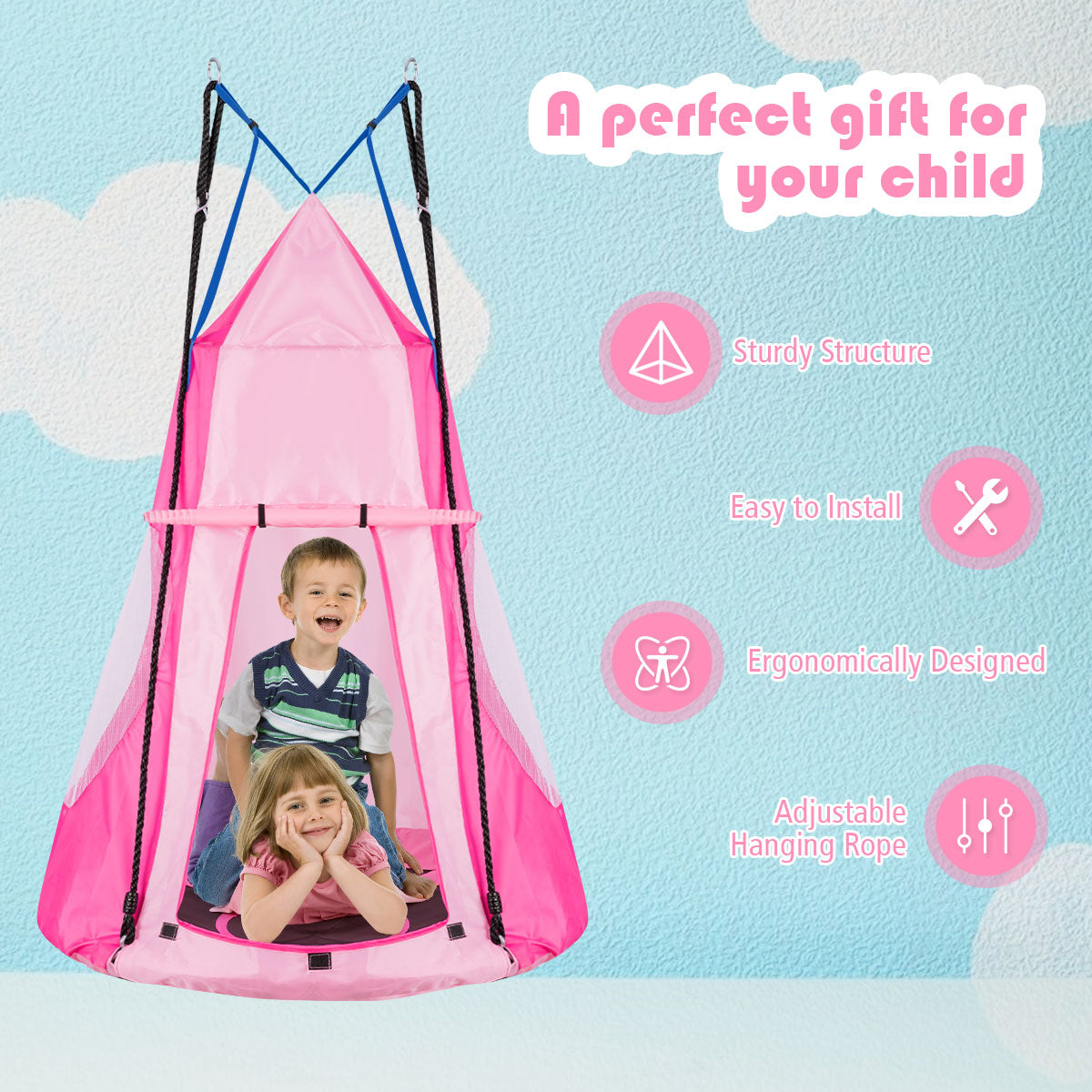 2 In 1 Tree Tent Swing Set | Green Adjustable Hanging Ropes