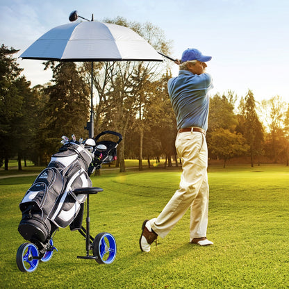 Blue 3 Wheel Folding Golf Cart | Adjustable Handle & Padded Seat