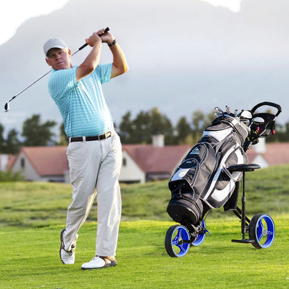 Blue 3 Wheel Folding Golf Cart | Adjustable Handle & Padded Seat