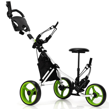 3 Wheel Golf Push Cart with Adjustable Handle | Green | 30lbs