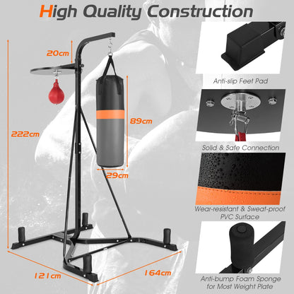 Adjustable Boxing Stand with Heavy Bag & Speed Bag | Black Steel