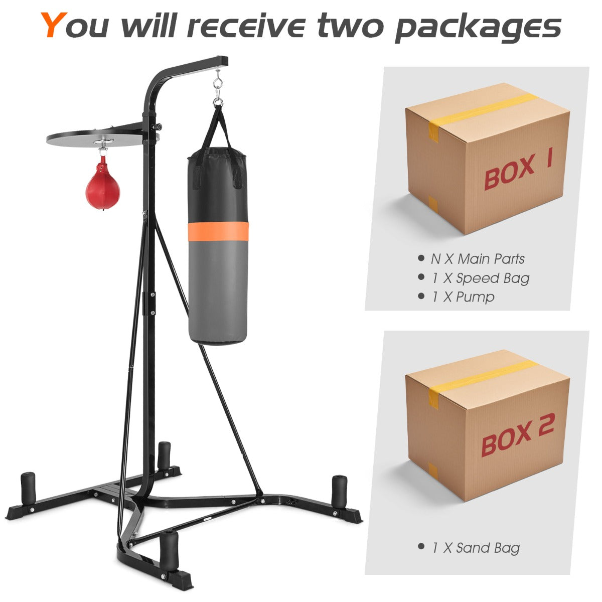 Adjustable Boxing Stand with Heavy Bag & Speed Bag | Black Steel
