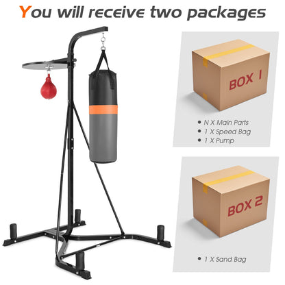 Adjustable Boxing Stand with Heavy Bag & Speed Bag | Black Steel