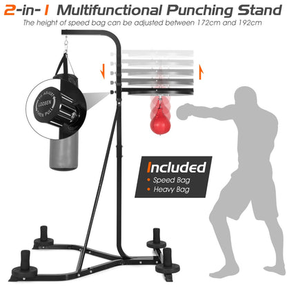 Adjustable Boxing Stand with Heavy Bag & Speed Bag | Black Steel