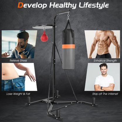Adjustable Boxing Stand with Heavy Bag & Speed Bag | Black Steel