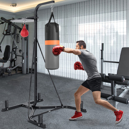 Adjustable Boxing Stand with Heavy Bag & Speed Bag | Black Steel