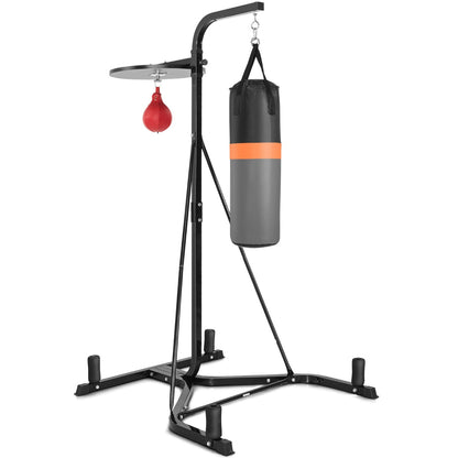 Adjustable Boxing Stand with Heavy Bag & Speed Bag | Black Steel
