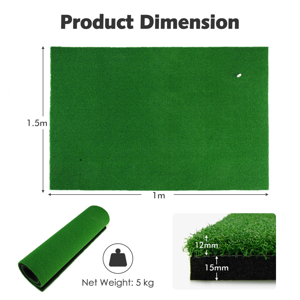 Green Golf Hitting Mat 1.5M x 1M | Synthetic Turf Practice