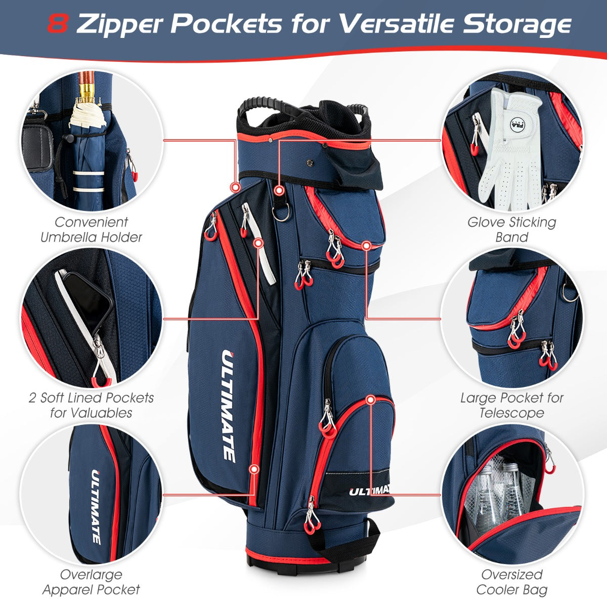 14-Way Golf Stand Bag with Cooler & 8 Pockets | Blue