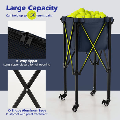 Blue Foldable Tennis Ball Cart | 150 Ball Capacity | Wheels