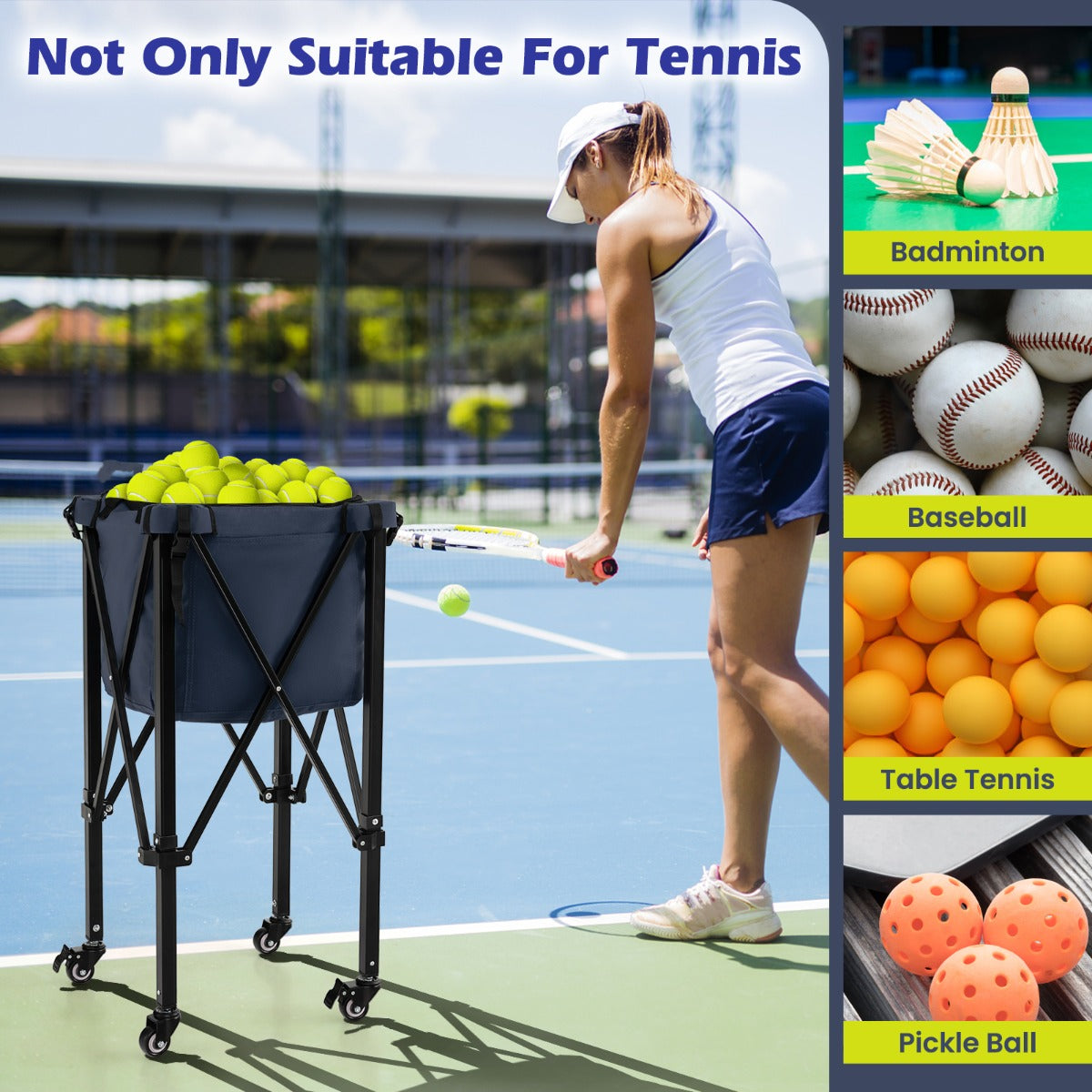 Blue Foldable Tennis Ball Cart | 150 Ball Capacity | Wheels