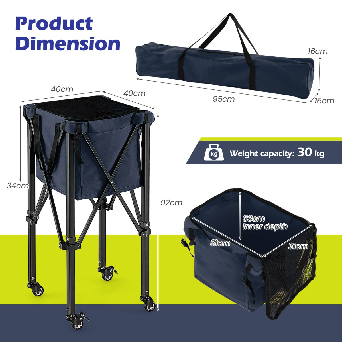 Blue Foldable Tennis Ball Cart | 150 Ball Capacity | Wheels