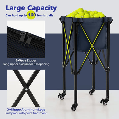 Blue Foldable Tennis Ball Cart | 150 Ball Capacity | Wheels