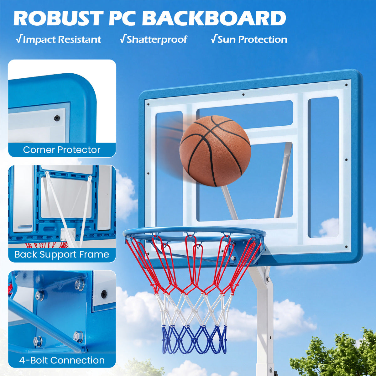 White Pool Basketball Hoop | Adjustable Height & Shatterproof Board