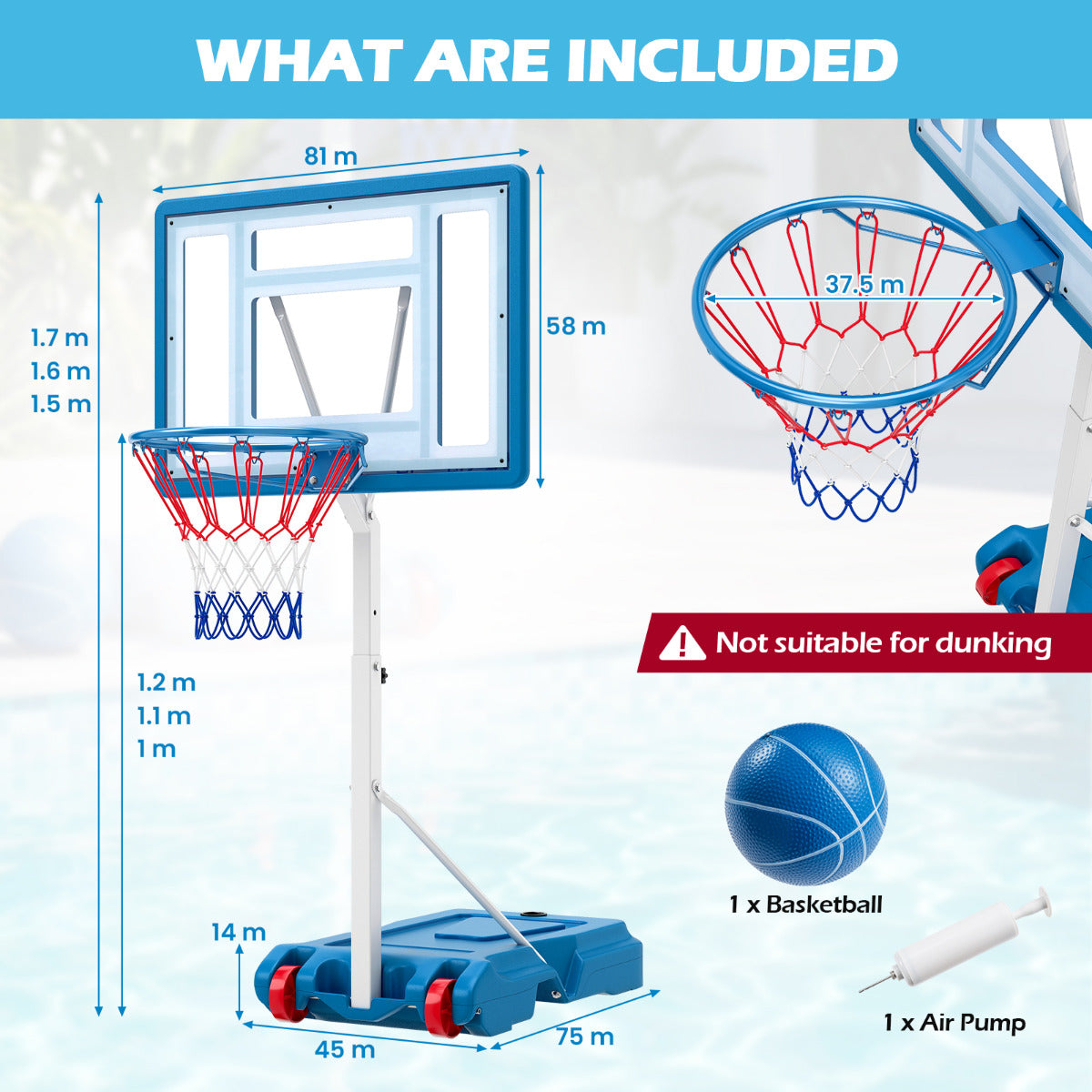 White Pool Basketball Hoop | Adjustable Height & Shatterproof Board