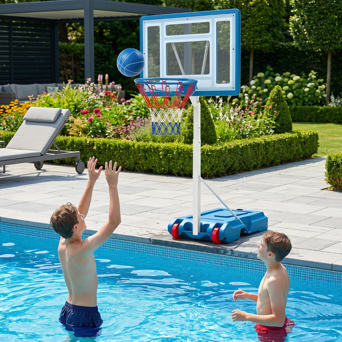 White Pool Basketball Hoop | Adjustable Height & Shatterproof Board