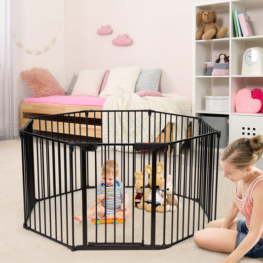 Versatile 8 panel play yard and pet gate by Safe Haven, perfect for child safety.