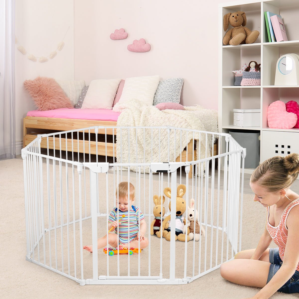 Spacious 8-Panel Baby Safety Enclosure in White - Kids Mega Mart