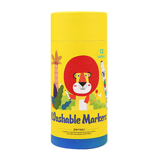 12-colour washable markers with round tips, ideal for kids art at home.