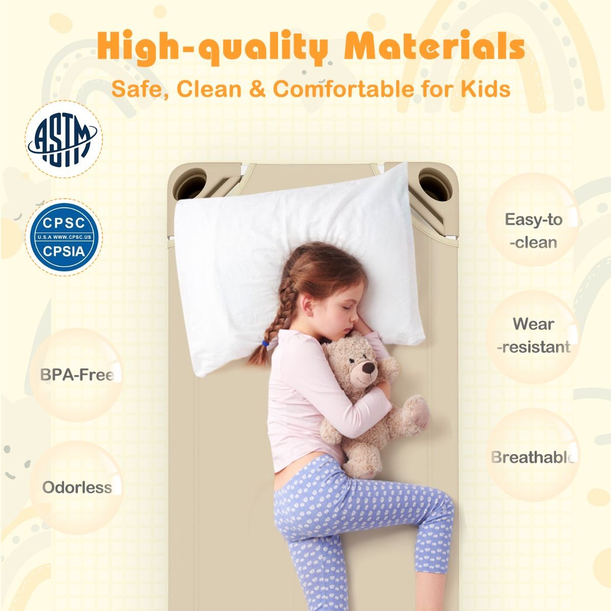 Stackable Cot | Beige Oxford Cloth, Durable Metal Frame