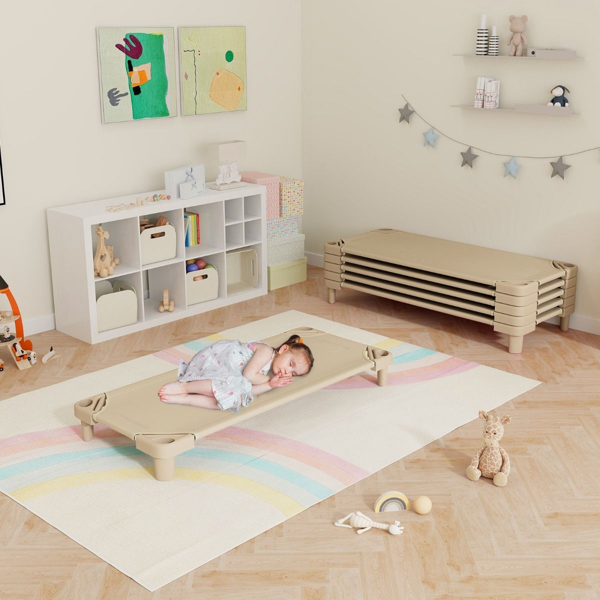 Stackable Cot | Beige Oxford Cloth, Durable Metal Frame