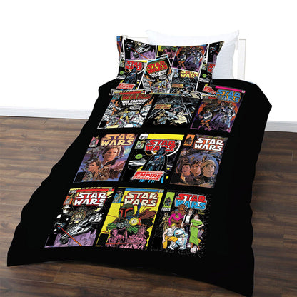 Star Wars comic double quilt cover set, ideal for kids bedrooms, showcasing iconic characters.