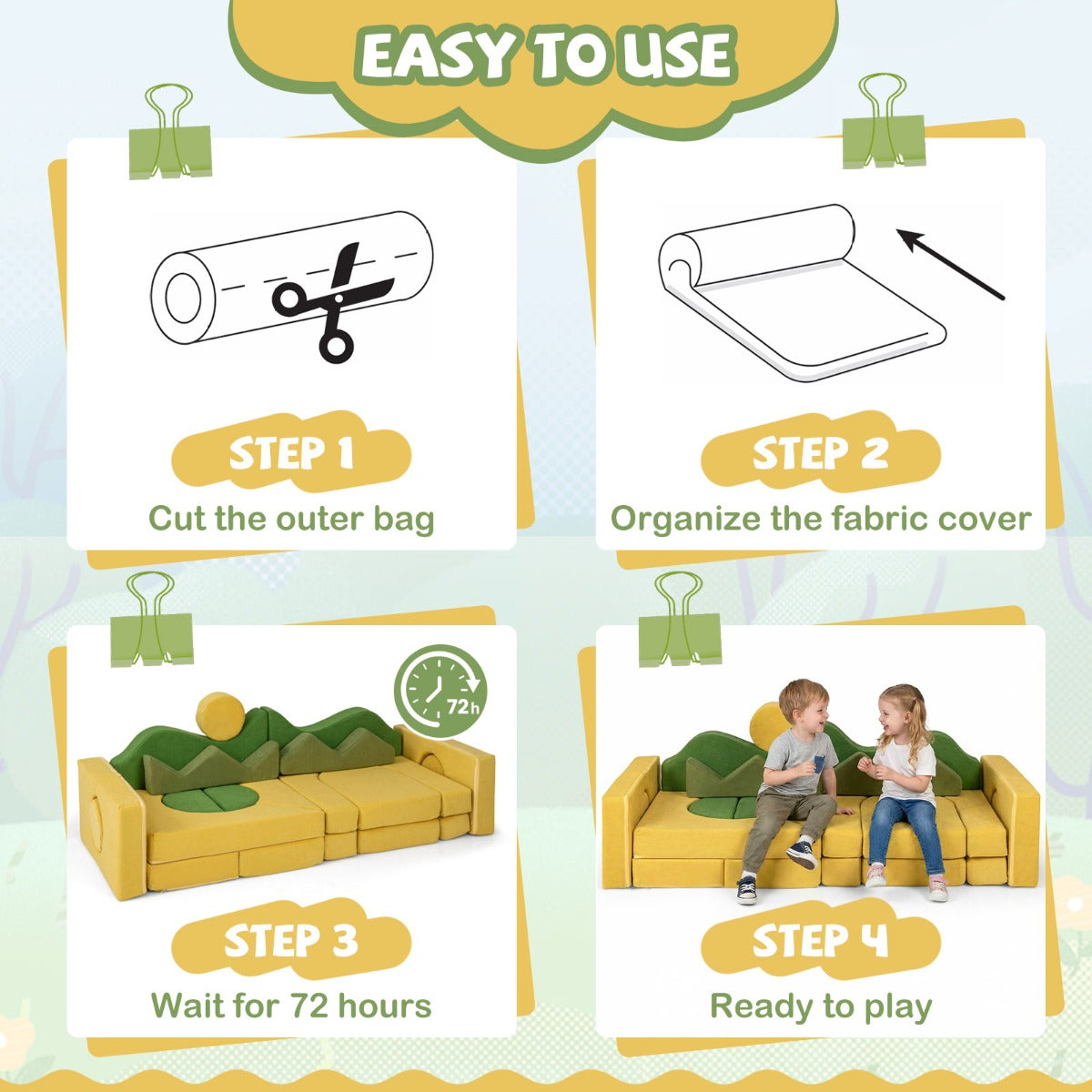 19 Piece Sunrise Velvet Modular Kids Play Couch | Foam Building