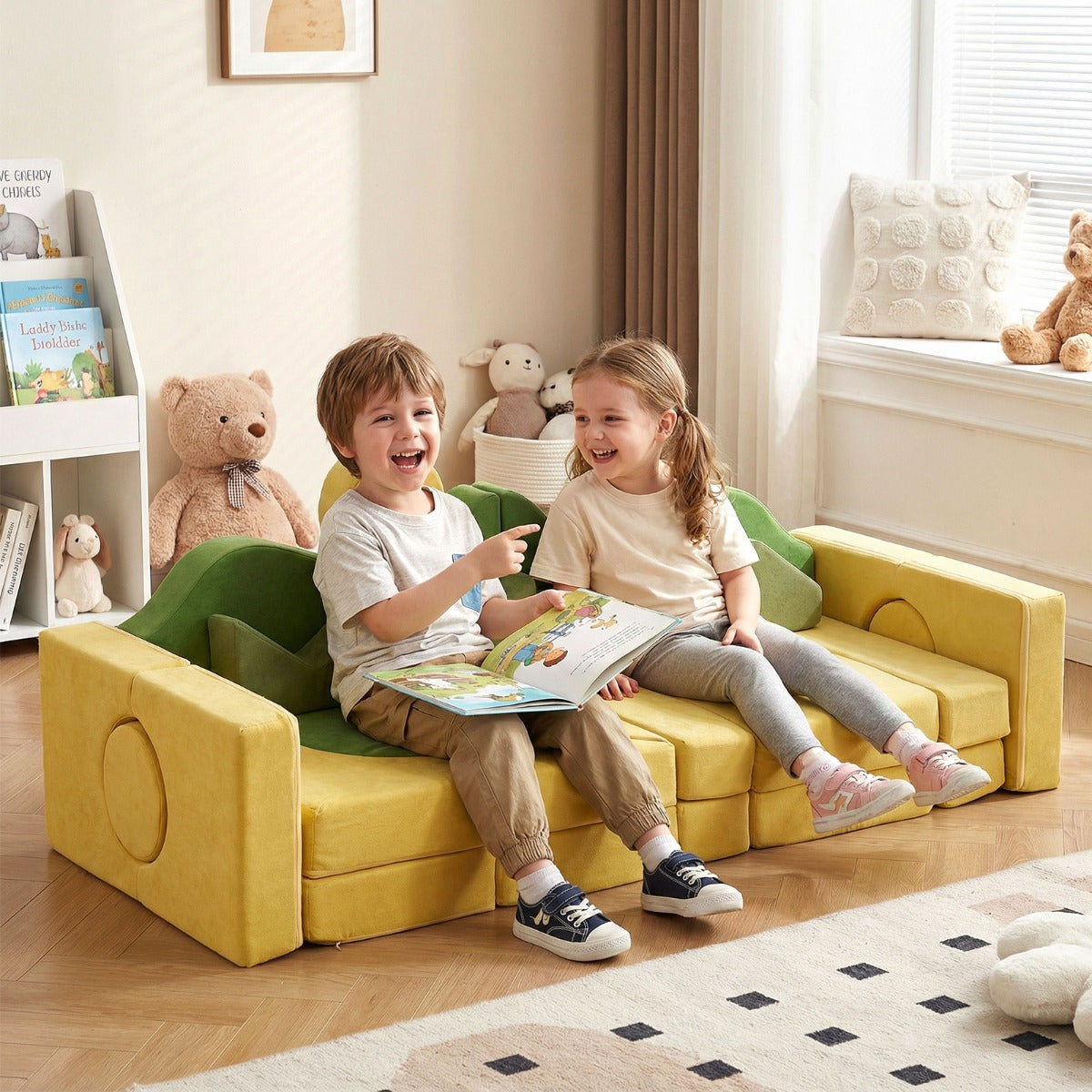 19 Piece Sunrise Velvet Modular Kids Play Couch | Foam Building