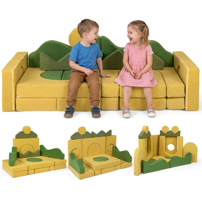 19 Piece Sunrise Velvet Modular Kids Play Couch | Foam Building