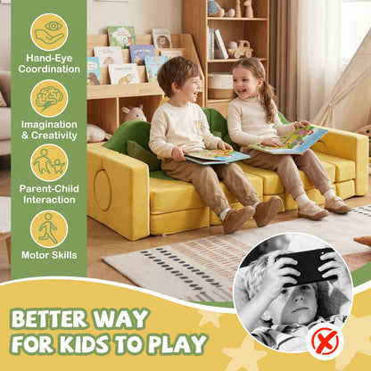 19 Piece Sunrise Velvet Modular Kids Play Couch | Foam Building