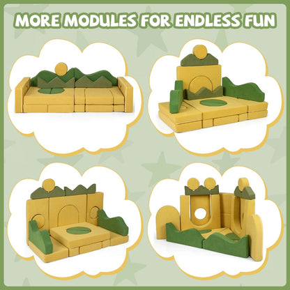 19 Piece Sunrise Velvet Modular Kids Play Couch | Foam Building