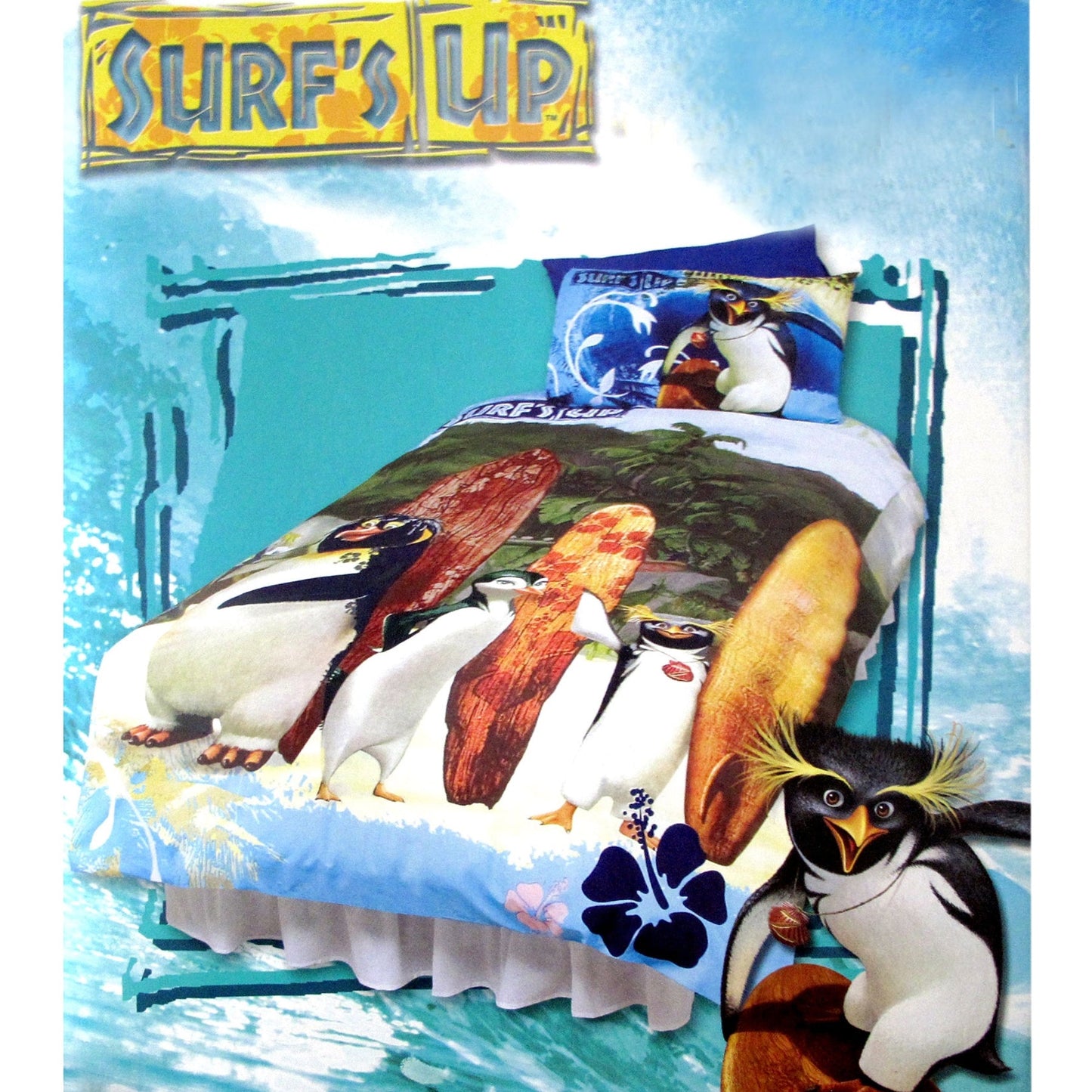 Colorful Surfs Up Quilt Cover Set with playful design, perfect for kids single beds.