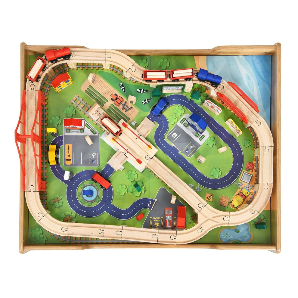 Wooden Train Track Table Set: 100 Pieces for kids Creativity – Kids ...