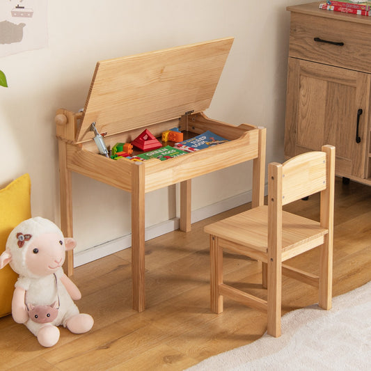 Toddler Activity Table with Chair and Paper Roll Holder-Natural