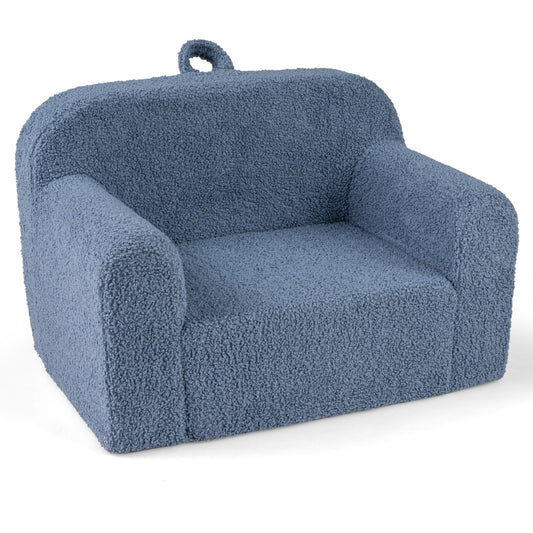 Toddler Foam Couch with Soft Fleece Fabric Cover for Playroom-Blue