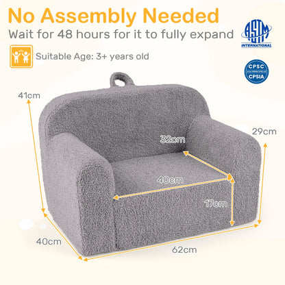Kids Foam Sofa with Teddy Fleece Cover | Portable Grey Chair