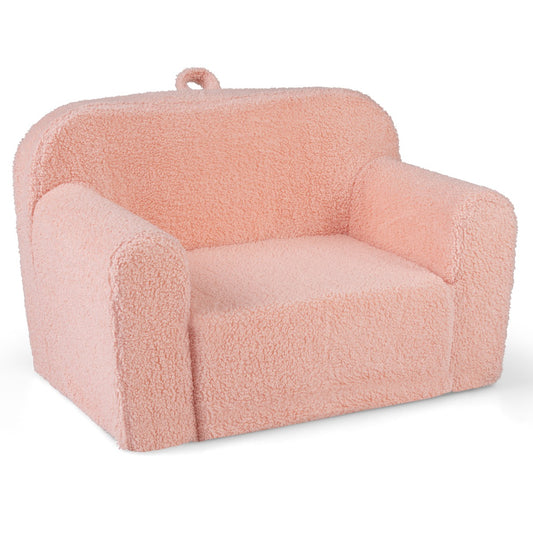 Toddler Foam Couch with Soft Fleece Fabric Cover for Playroom-Pink