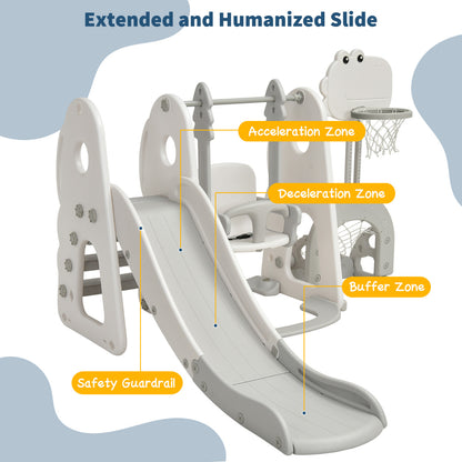 White 6-in-1 Toddler Slide & Swing Set | Basketball Golf Football