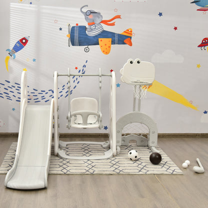 White 6-in-1 Toddler Slide & Swing Set | Basketball Golf Football